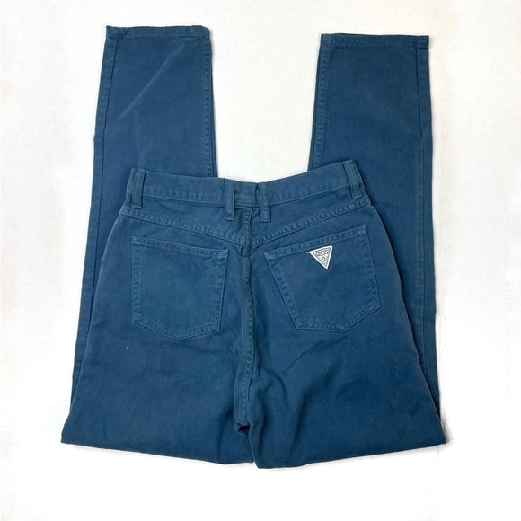 Vintage Guess Georges Marciano Teal High Rise Stiff Denim Straight Leg Jeans - Picture 1 of 5